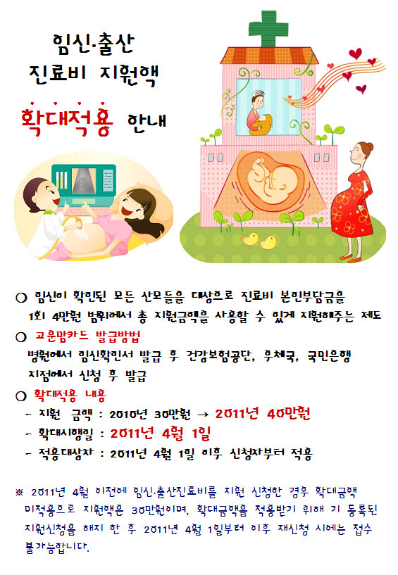 임신 출산 진료비 지원액 확대적용 안내