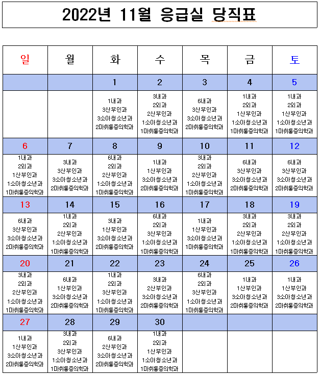 2022년 11월 응급의료센터 비상진료체계 현황